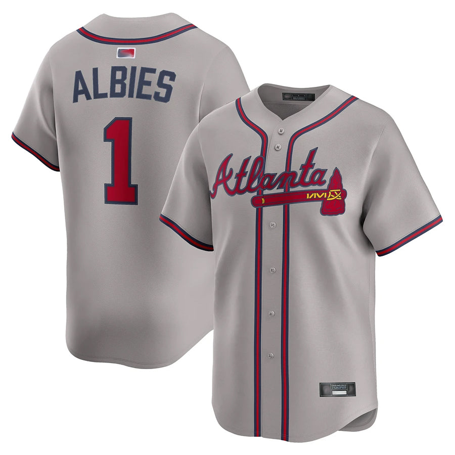 A.Braves #1 Ozzie Albies Player Road Limited Game Baseball Jerseys