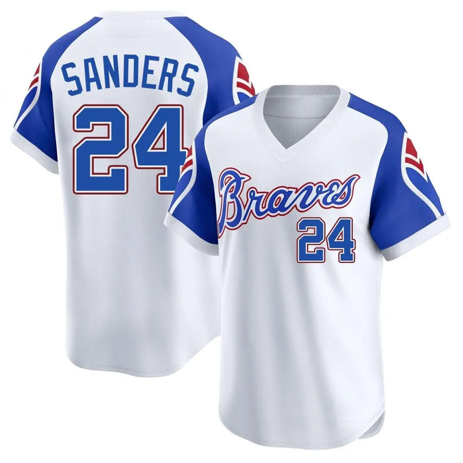 A.Braves #24 Deion Sanders Player Limited White Throwback Cooperstown Collection Baseball Jerseys