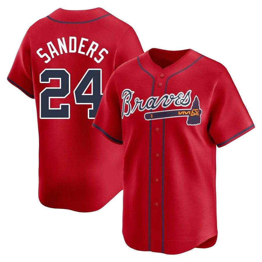 A.Braves #24 Deion Sanders Player Red Limited Home Baseball Jerseys
