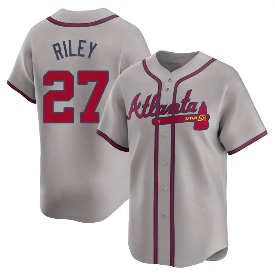 A.Braves #27 Austin Riley Player Gray Limited Home Game Baseball Jerseys