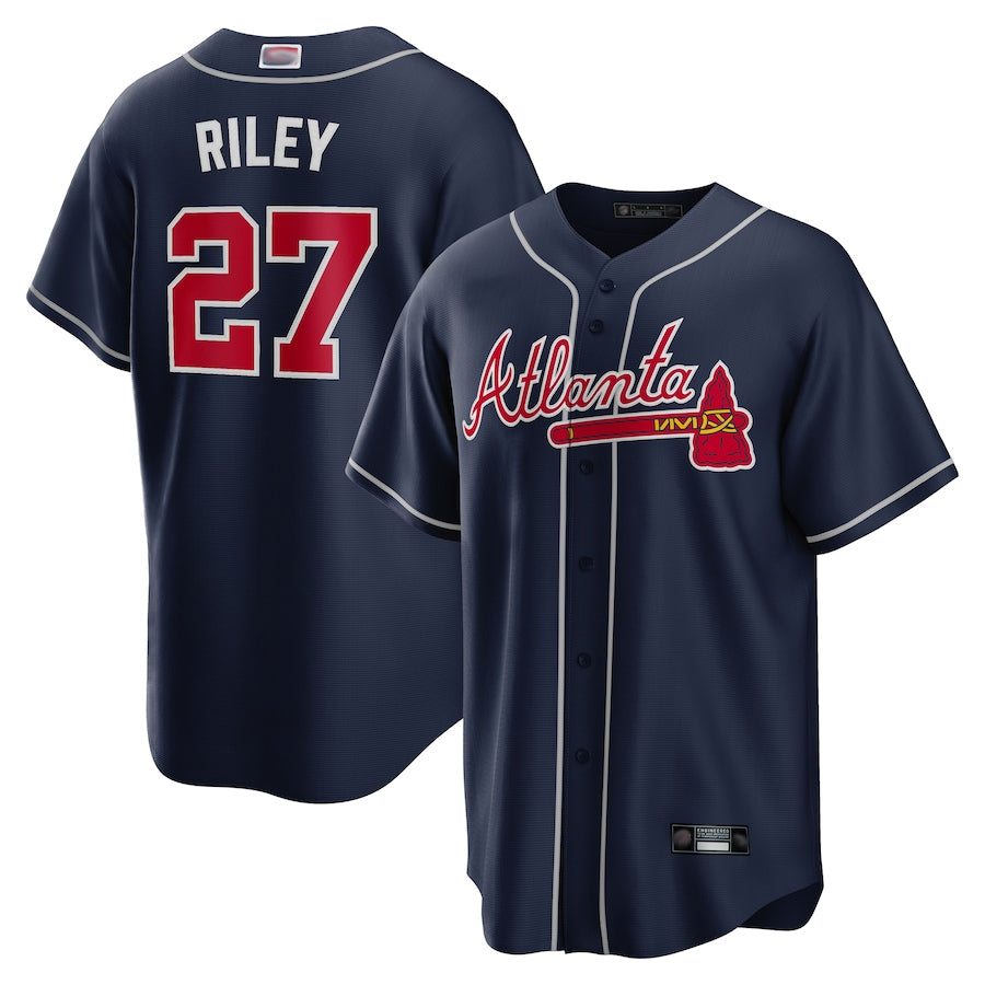 A.Braves #27 Austin Riley Player Navy Limited Home Game Baseball Jerseys