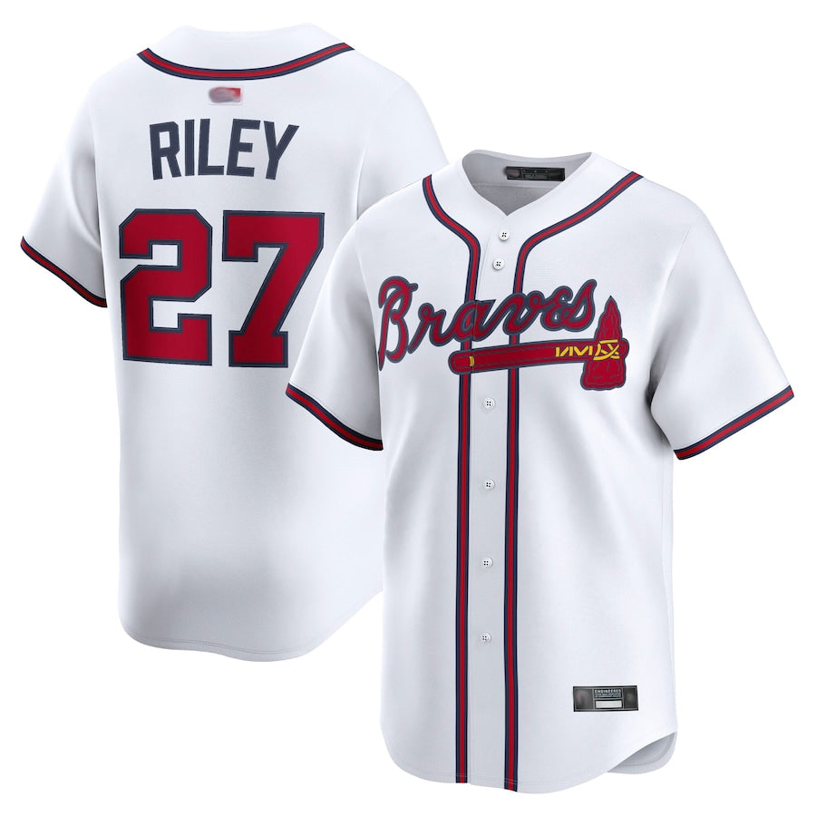 A.Braves #27 Austin Riley Player White Limited Home Game Baseball Jerseys