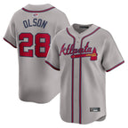 A.Braves #28 Matt Olson Player Gray Home Game Baseball Jerseys