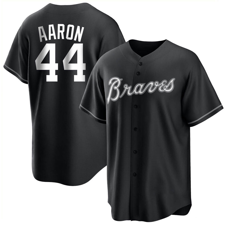 A.Braves #44 Hank Aaron Player Black Replica Game Baseball Jerseys