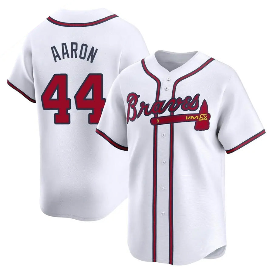 A.Braves #44 Hank Aaron Player White Home Game Baseball Jerseys