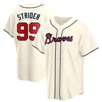 A.Braves #99 Spencer Strider Player Cream Replica Stitches Baseball Jerseys