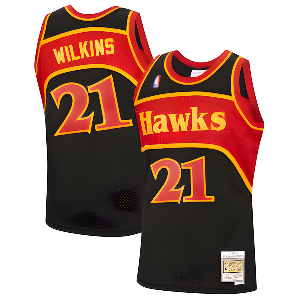 A.Hawks #21 Dominique Wilkins Player Black Hardwood Classics Reload Swingman Basketball Jerseys