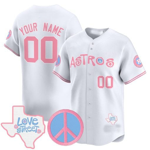 Custom H.Astros Love Street & Peace Sign Patch Bubblegum Pink Vapor Premier Limited Baseball Jersey