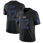 B.Bills #12 Jim Kelly Player Limited Black Impact Football Jerseys