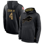 B.Bills #4 James Cook III Player Salute to Service Black Hoodies Football Jerseys