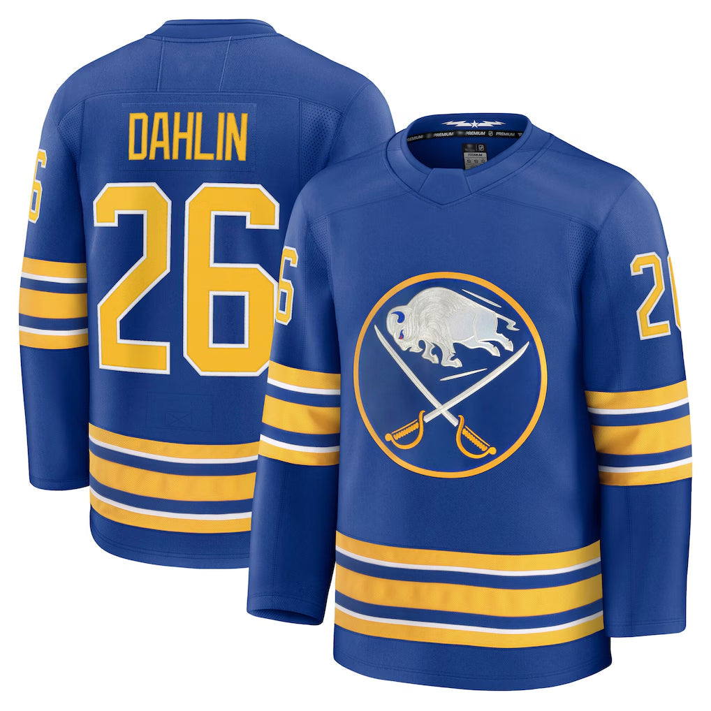 B.Sabres #26 Rasmus Dahlin Player Fanatics Home Premium Home Royal Hockey Jerseys