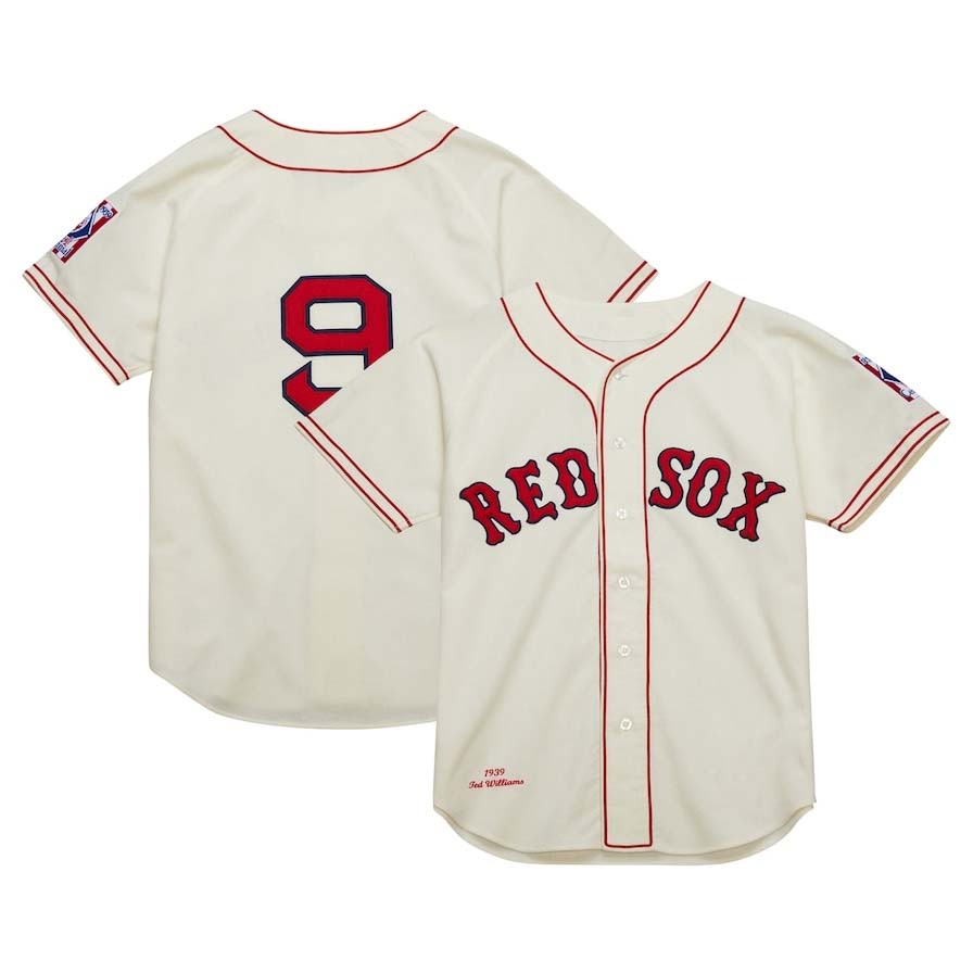 B.Red Sox #9 Ted Williams Player Cooperstown Collection 1939  Jersey - Cream Stitched Baseball Jerseys