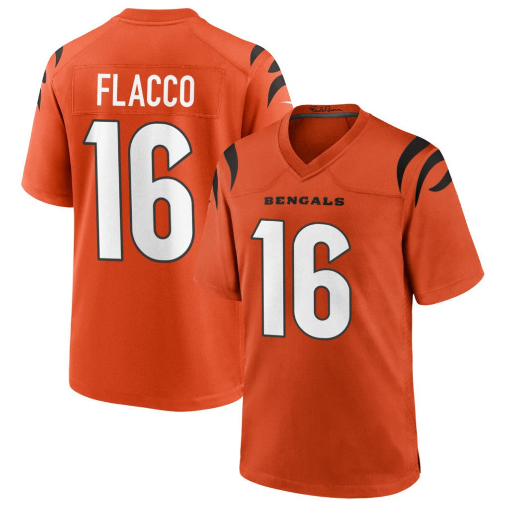 C.Bengals #16 Joe Flacco Player Orange Home Game Football Jerseys