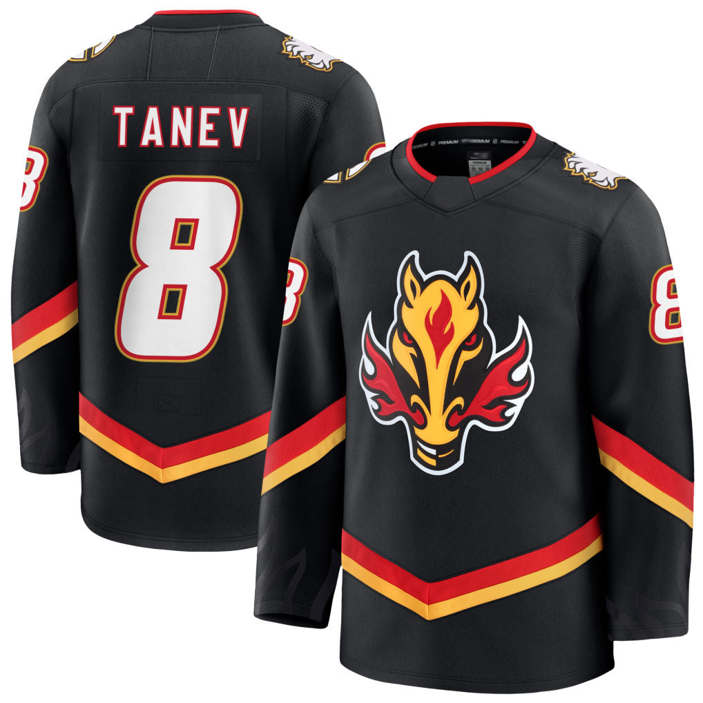 C.Flames #8 Christopher Tanev Player Fanatics Premium Black Stitched Hockey Jerseys