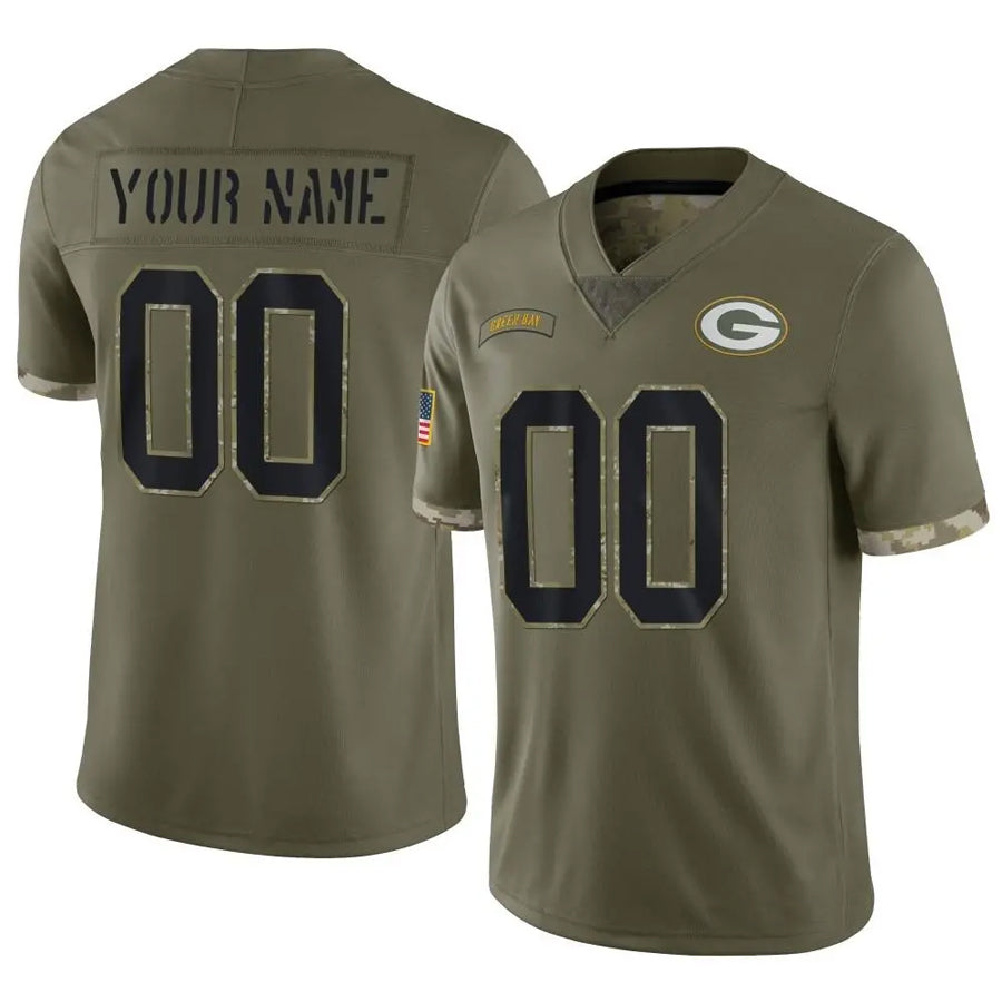 Custom GB.Packers Salute To Service Olive Football Jerseys