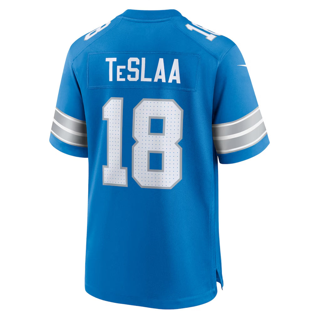 D.Lions #18 Isaac TeSlaa Player Blue Home Game Football Jerseys