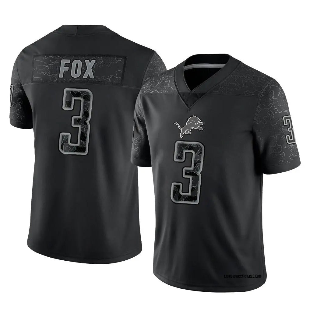 D.Lions #3 Jack Fox Player Black REFLECTIVE Limited Football Jerseys