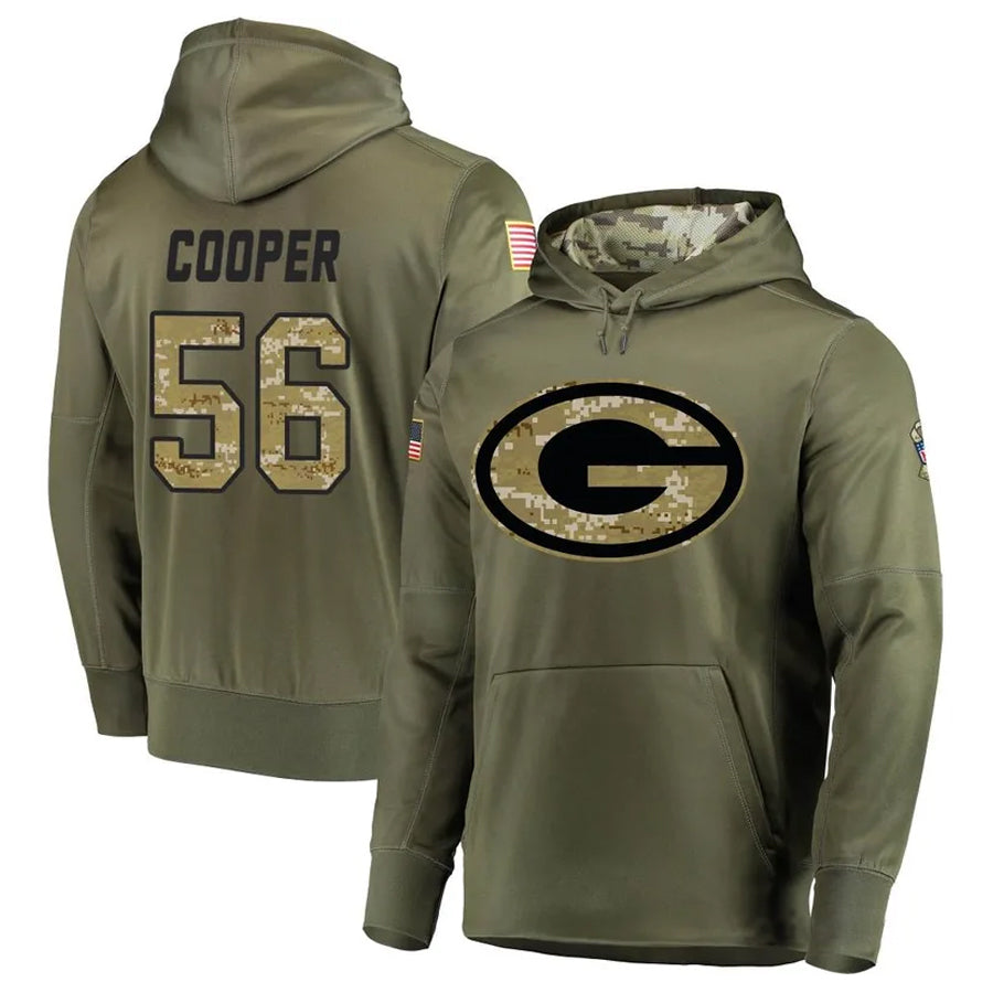 GB.Packers #56 Edgerrin Cooper Player Olive Salute to Service Pullover Hoodie Game Football Jerseys
