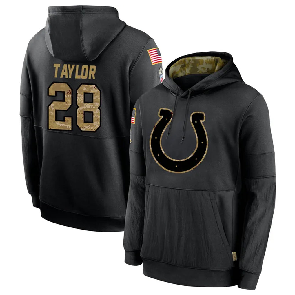 IN.Colts #28 Jonathan Taylor Player Black Salute To Service Hoodies Football Jerseys