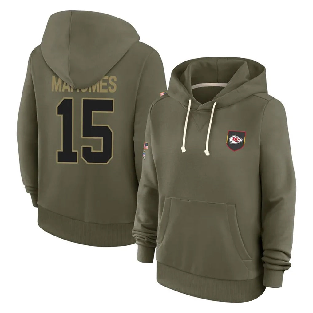 KC.Chiefs #15 Patrick Mahomes Player Olive Salute to Service Hoodies Football Jerseys