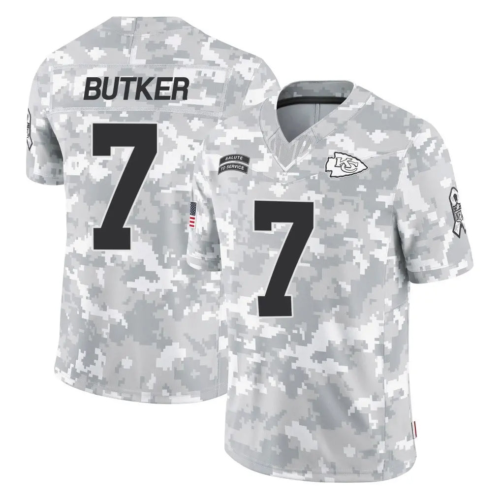 KC.Chiefs #7 Harrison Butker Player Limited Arctic Camo Salute to Service Football Jerseys