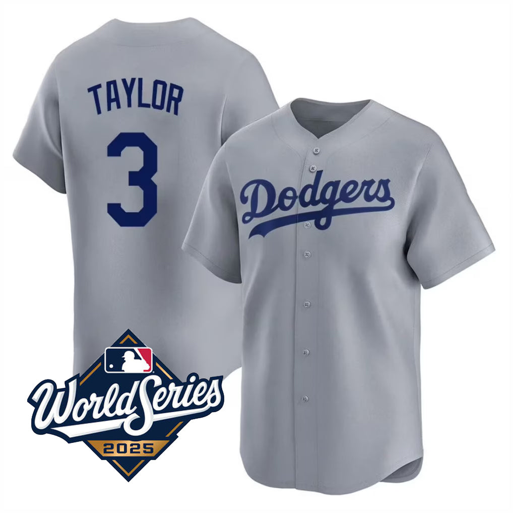 LA.Dodgers #3 Chris Taylor Player Gray Home Game World Series Baseball Jerseys
