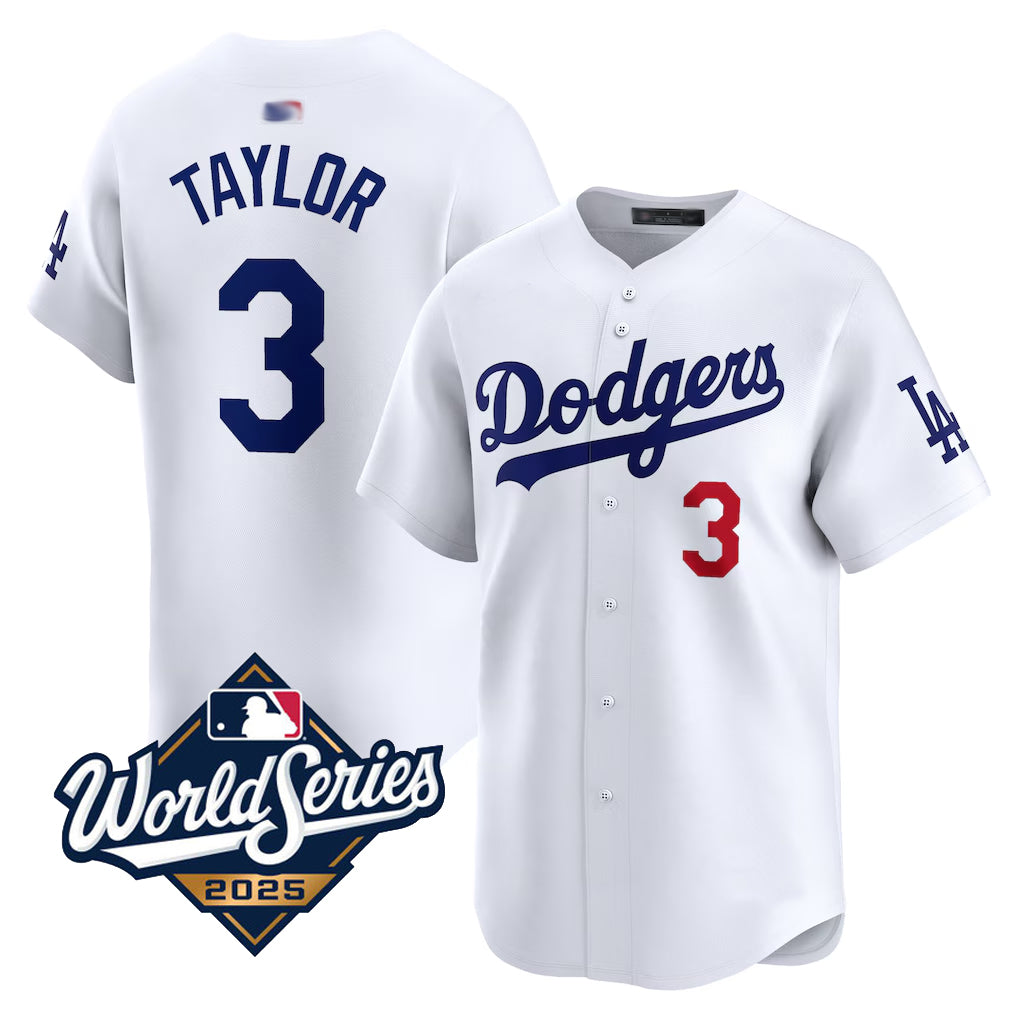 LA.Dodgers #3 Chris Taylor Player White Limited Game World Series Baseball Jerseys