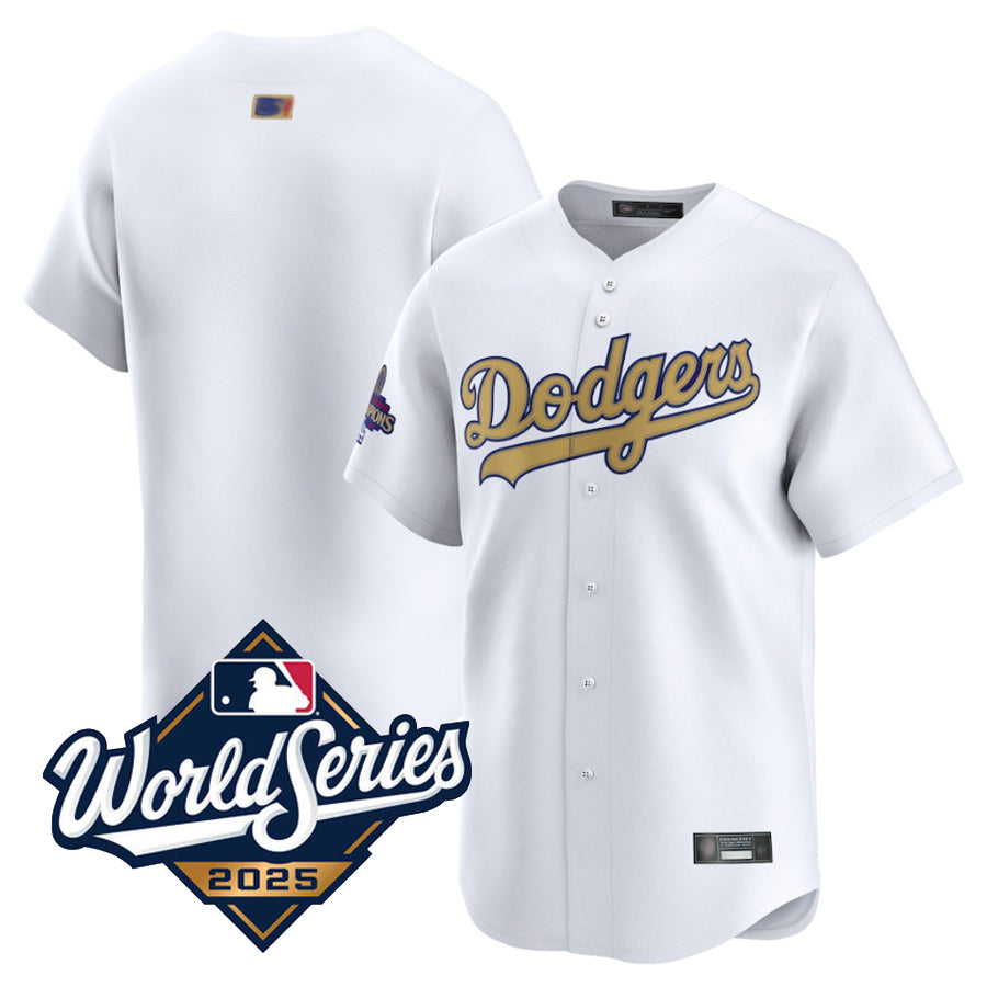 LA.Dodgers Blank Player White Gold Collection Limited World Series Baseball Jerseys