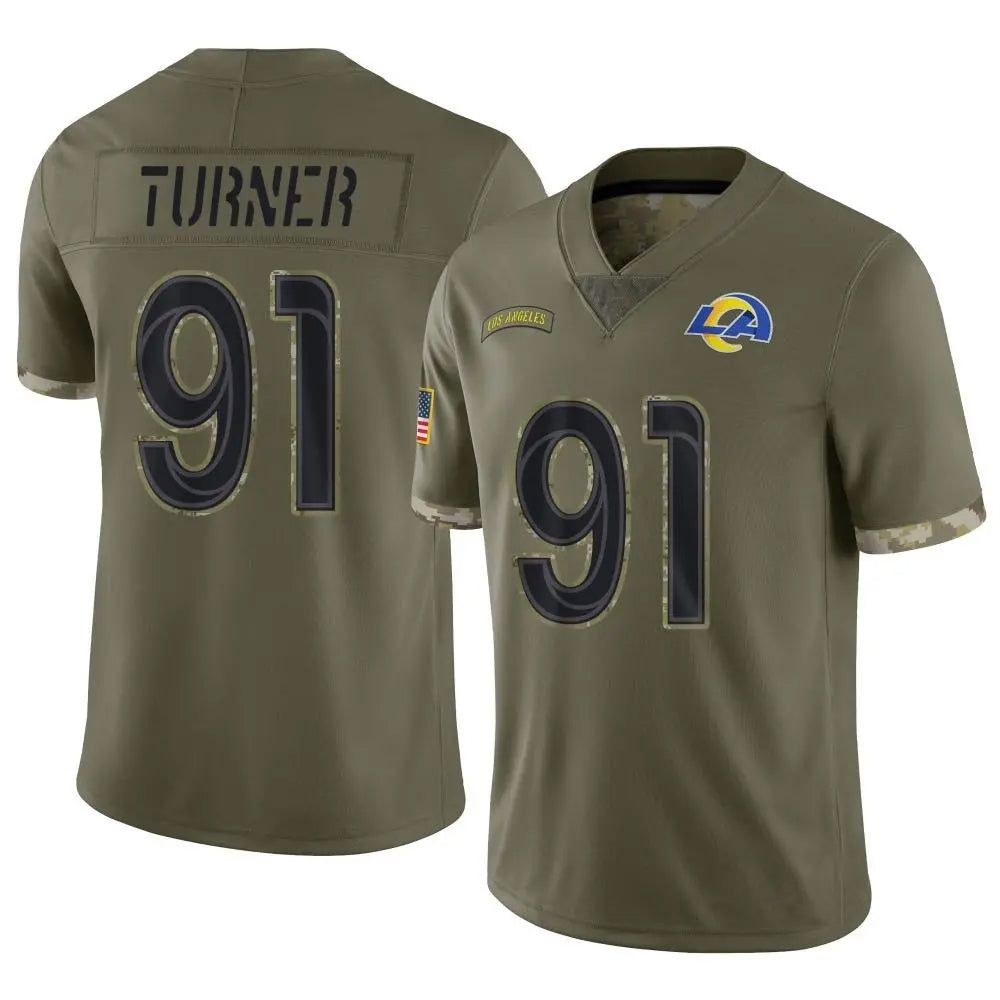 LA.Rams #91 Kobie Turner Player Salute To Service Olive Football Jerseys