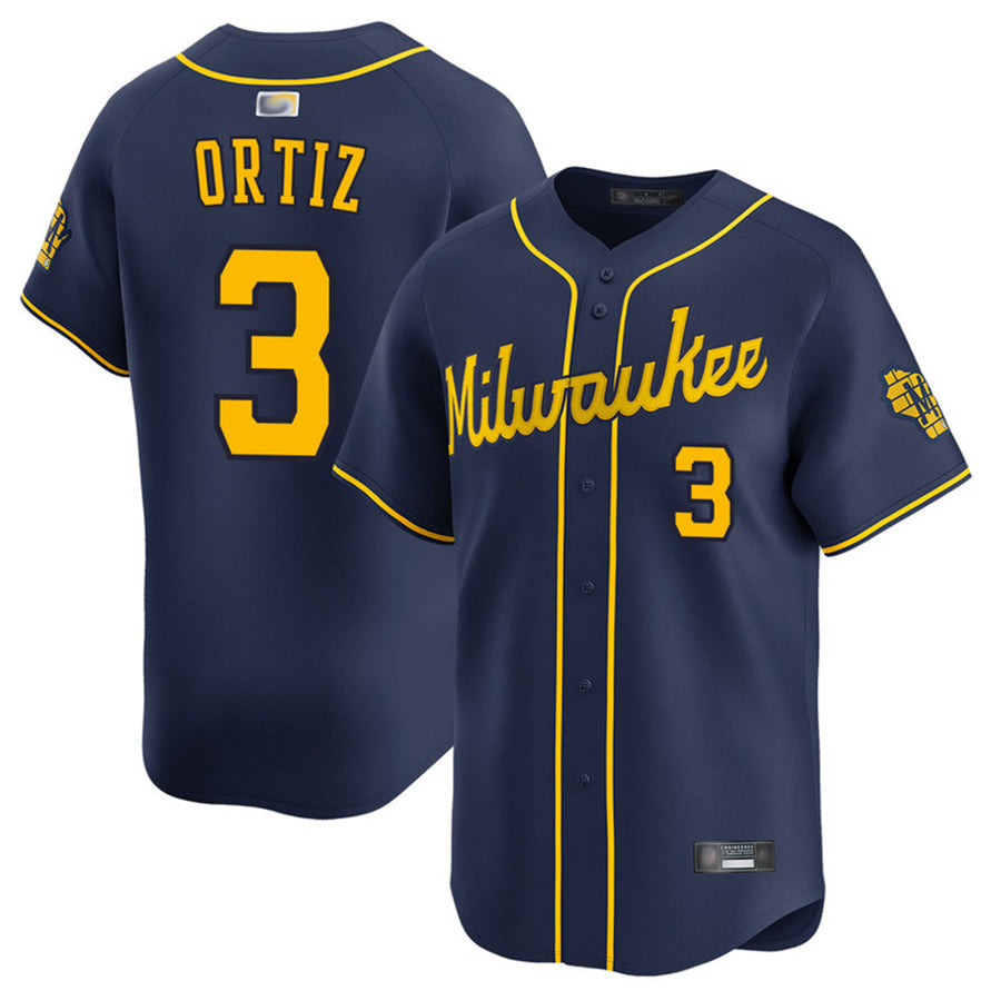 M.Brewers #3 Joey Ortiz Player Navy Limited Baseball Jerseys
