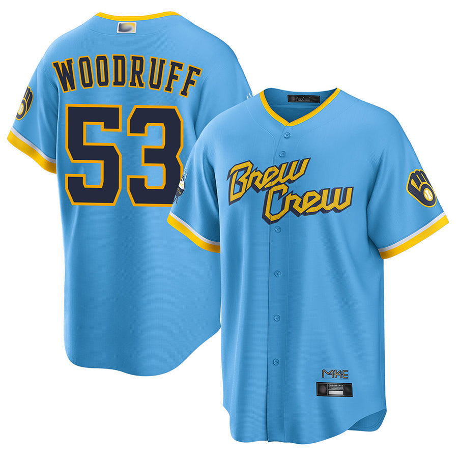 M.Brewers #53 Brandon Woodruff Player Light Blue City Connect Limited Baseball Jerseys