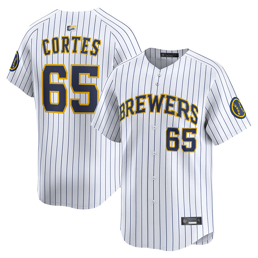 M.Brewers #65 Nestor Cortes Player White Limited Baseball Jerseys