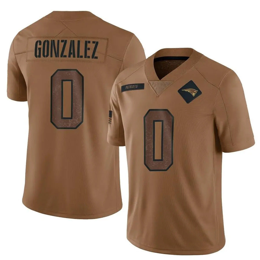 NE.Patriots #0 Christian Gonzalez Player Brown Salute To Service Limited Foothball Jerseys