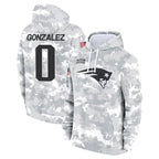 NE.Patriots #0 Christian Gonzalez Player Salute to Service Hoodies Football Jerseys