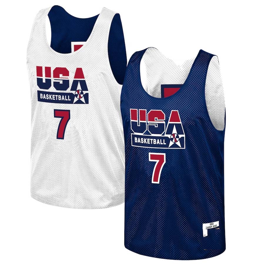 USA Basketball #7 Larry Bird Authentic Reversible Practice Player Jersey - Navy American Basketball Jerseys