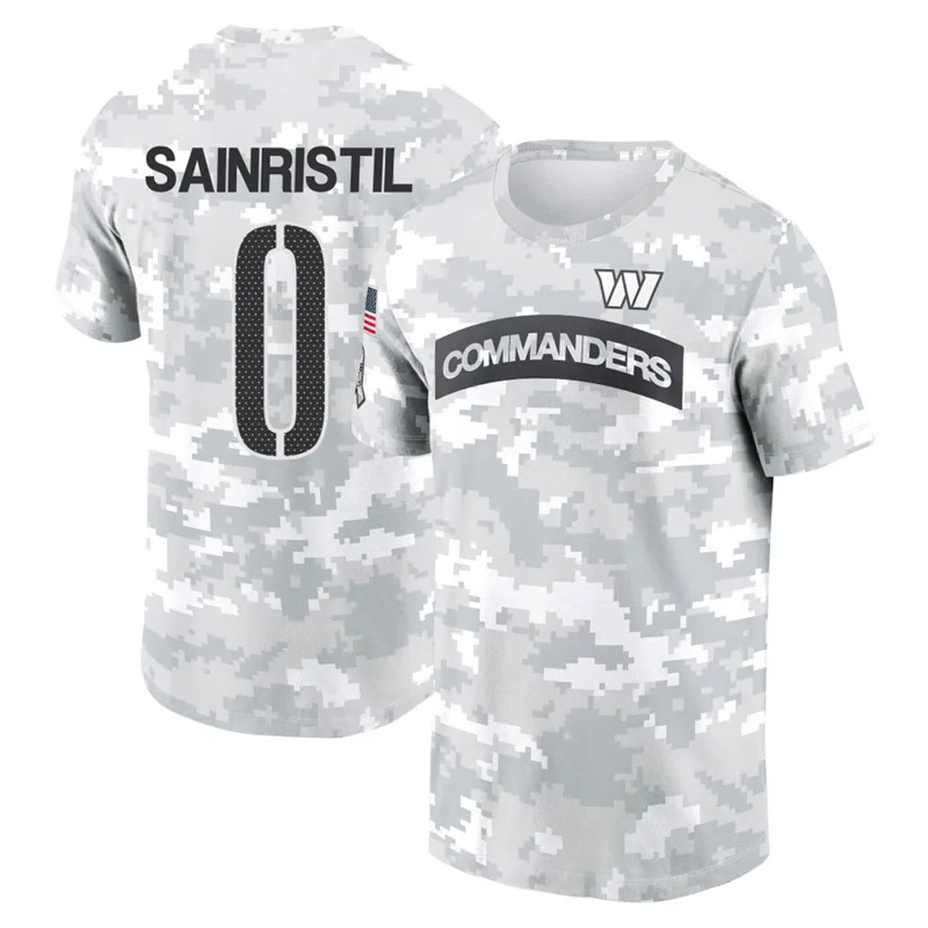 W.Commanders #0 Mike Sainristil Player Salute to Service Hoodies T-Shirts Football Jerseys